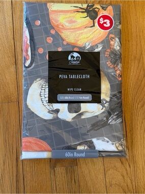 Seasonal PEVA Halloween  60 in roundTablecloth spooky Gray with Orange Accents